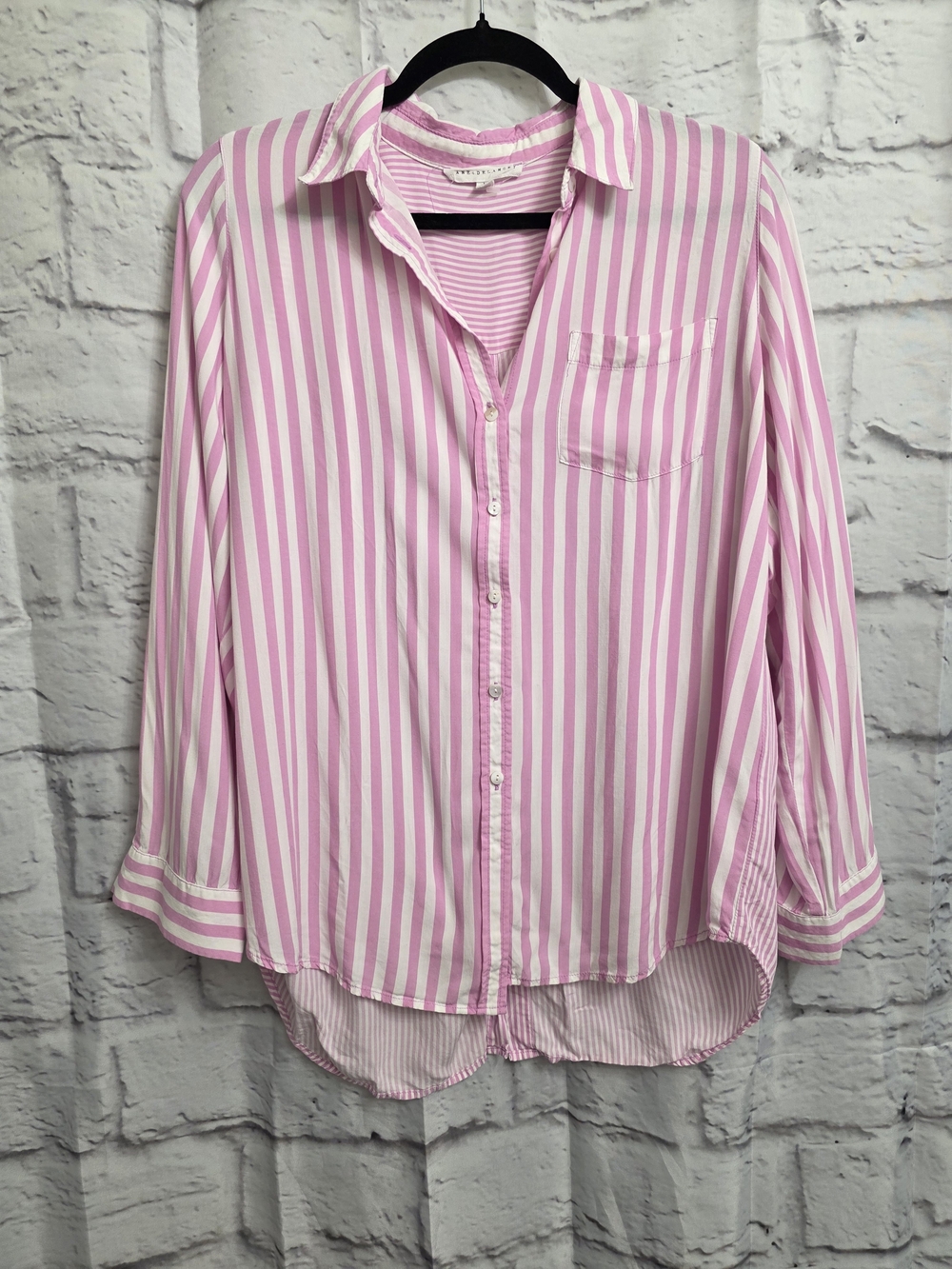 Jane and Delancey Pink and White Striped Button-Down Shirt